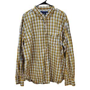 Old Navy Shirt Mens XXL Slim Fit Button Down Collar Poppy Roll Yellow Plaid Top
